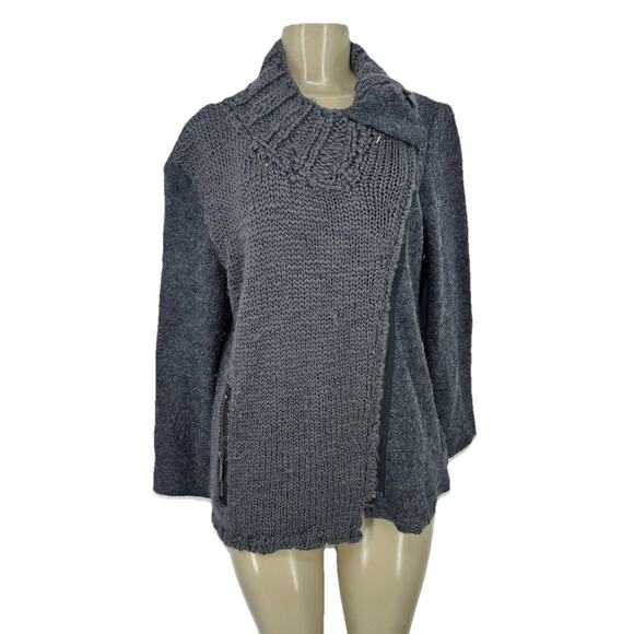 Gro A Live Size 40 Women Full ZIP Wool Sweater Jacket Asymmetrical Mix Knit CLT - Picture 1 of 8